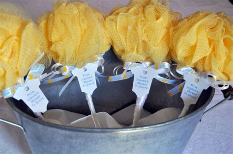 Mesh back bath shower brush (full size) mesh pouf shower brush. Yellow Baby Rattle Bath Puff Baby Shower Favor by ...