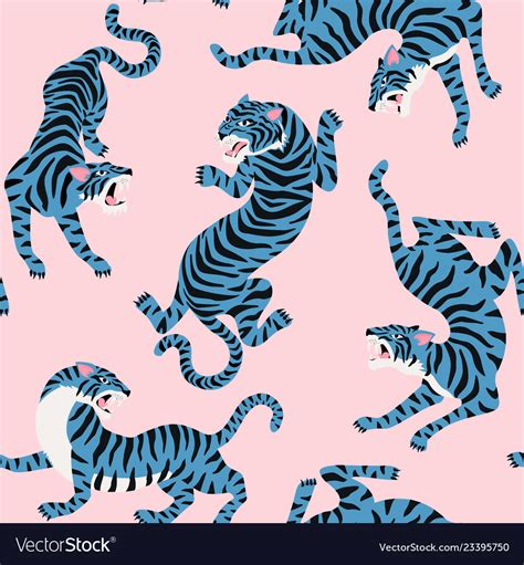 Seamless Pattern With Cute Tigers On Royalty Free Vector