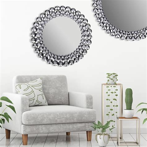 Pinnacle Jeweled Round Silver Decorative Mirror-18FP1410E - The Home Depot