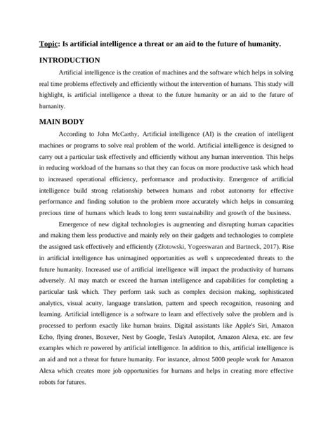 Academic Essay On Artificial Intelligence A Threat Or An Aid
