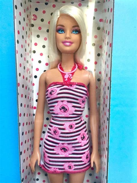 2012 Barbie Basic Chic Striped And Roses Halter Mini Dress T7439