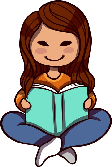 Girl Reading Blue Book Illustration Clipart Full Size Clipart 3570331 Pinclipart
