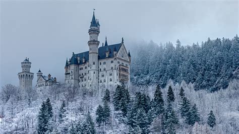 Download Wallpaper 3840x2160 Castle Forest Snow Winter