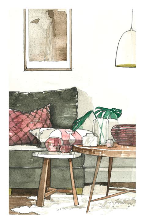 Watercolor Interior Illustrationliving Roombogotá Bocetos De Diseño