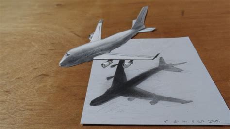 How I Draw A 3d Airplane Boeing 747 Flight Illusion Airplane Drawing
