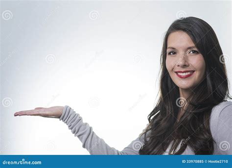 Beautiful Woman With An Empty Palm Stock Image Image Of Consumerism