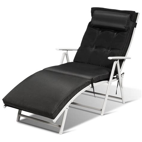 Cushioned Folding Chaise Lounge Chair Adjustable Recliner Black
