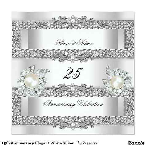 25th Anniversary Elegant White Silver Pearl Lace Invitation Zazzle