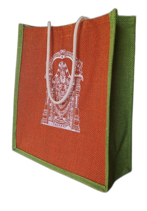 Open Orange And Green God Idol Printed Jute Bag Size Dimension X