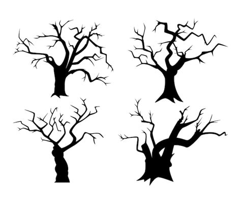Premium Vector Set Of Tree Silhouettes For Halloween Black Withered