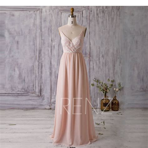 Bridesmaid Dress Peach Chiffon Dresswedding Dressv Neck Prom Etsy