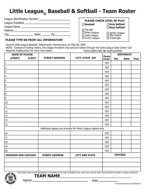 Baseball Lineup Card Template