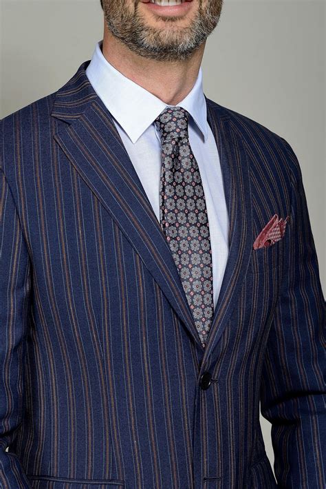 Angelico Blue Suit Brick Pinstripe Slim Suits For Man Made Of Wool Navy