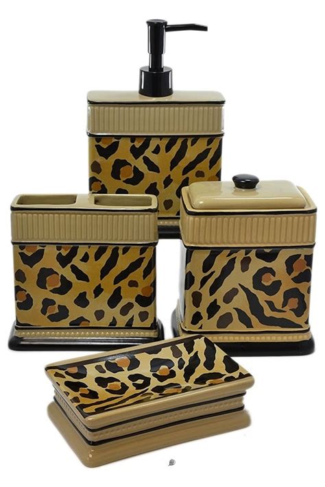 Tan beige black leopard print bathroom set. 15 Amazon's Best Leopard Bathroom Accessories to Buy
