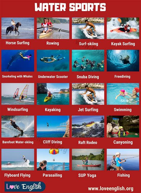 The Water Sports Poster Is Shown In Red
