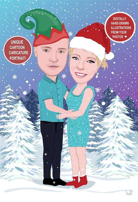 Personalized Cartoon Couple Portrait Digital Painting, Christmas Gift ...