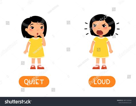 Vektor Stok Loud Quiet Antonyms Word Card Vector Tanpa Royalti