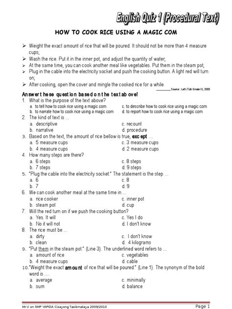 The legend of banyuwangi once upon a time, in eastern part of java island, there was a kingdom ruled by a king. 28+ Contoh Soal Procedure Text Essay Kelas 9 - Kumpulan Contoh Soal