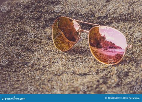 Sunglasses At The Beach With Sea Reflection Stock Photo Image Of