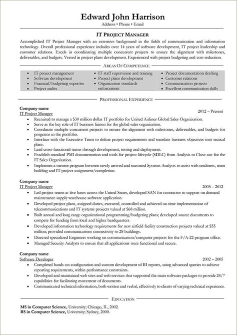 Sample Project Management Resume Objectives Resume Example Gallery