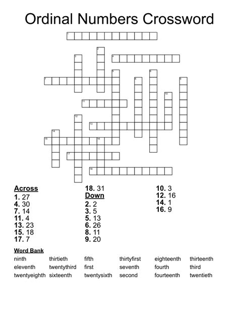 Ordinal Numbers Esl Printable Crossword Puzzle Worksheet Vlrengbr