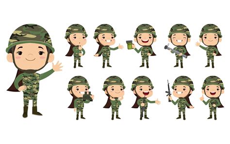 conjunto de soldados del ejército hombre en uniforme con acción de diferencia vector premium