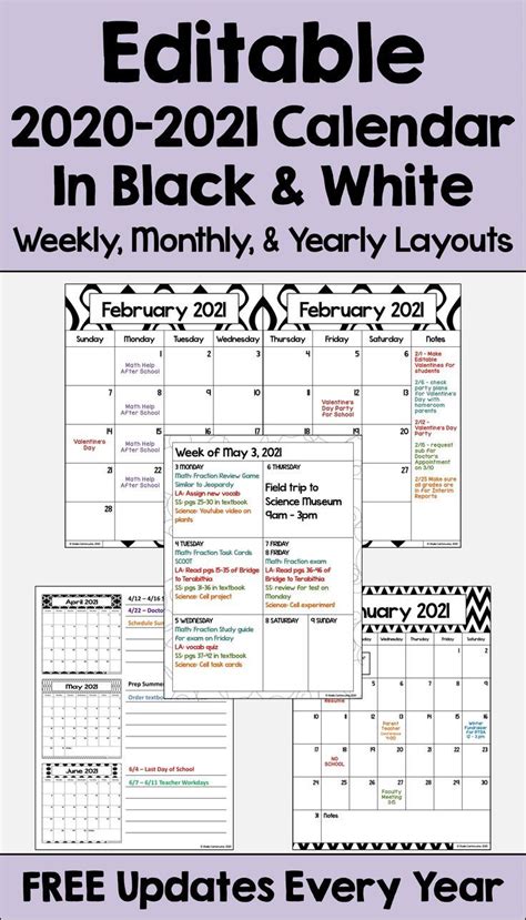 2021 yearly calendar | one page calendar. 2020-2021 Calendar Printable and Editable with FREE ...