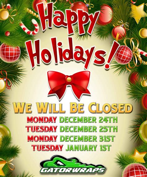 Christmas And New Years Holiday 2018 Office Hours Closed