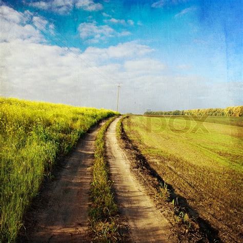 Vintage Image Of Rural Landscape Road In The Countryside Stock Photo