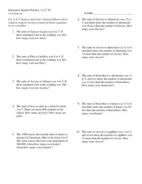 Solving Equations Word Problems Worksheets