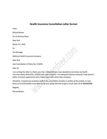 Health Insurance Cancellation Letter Sample by Sample Letters - Issuu