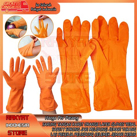 Jual Sarung Tangan Karet Orange Latex Glove Safety Tukang Gloves
