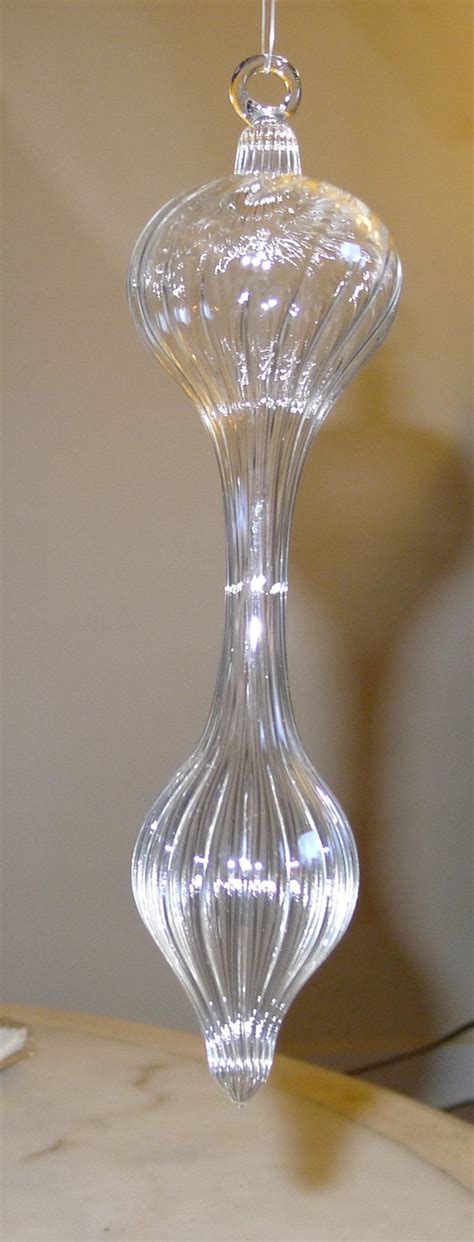 Large Clear Ribbed Glass Ornament Hand Blown And Sculpted By Etsy