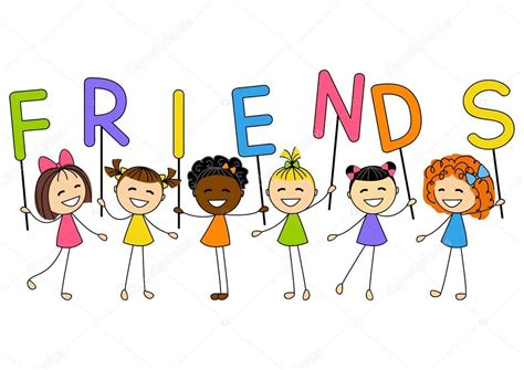 Cute Little Girls With Letters Friends — Stock Vector © Huhli13 43221891