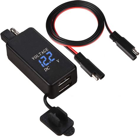 V Motorcycle Sae To Usb Dual Port Charger Voltmeter Cable Adapter Waterproof Ebay