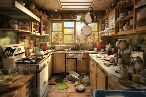 Extremely Untidy Very Messy Unorganized And Unclean Dirty Kitchen Ai