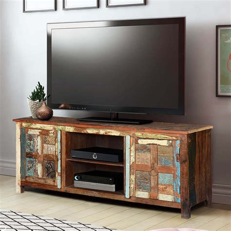 Rustic Reclaimed Wood Media Console Wall Unit Tv Stand Entertainment