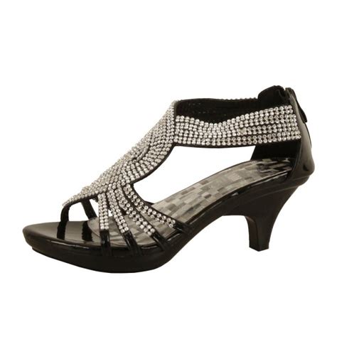 Womens Strappy Rhinestone Dress Sandal Low Heel Shoes Heeled Sandals