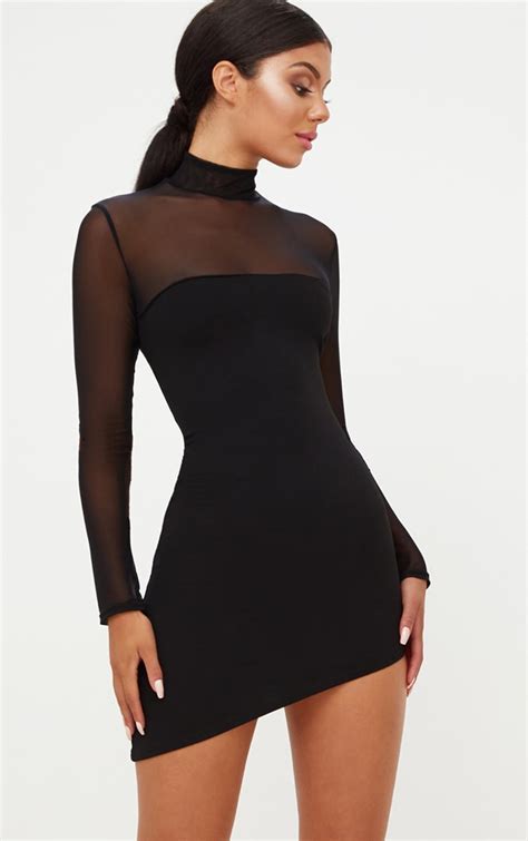 Choose from contactless same day delivery, drive up and more. Black Long Sleeve Mesh Top Asymmetric Bodycon Dress ...