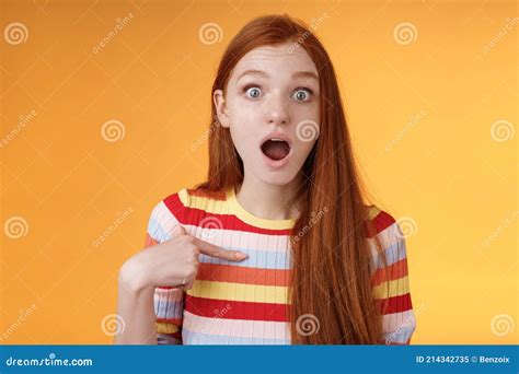 Shocked Silly Surprised Redhead Cute Girl Gasping Drop Jaw Stunned Stare Camera Full Disbelief