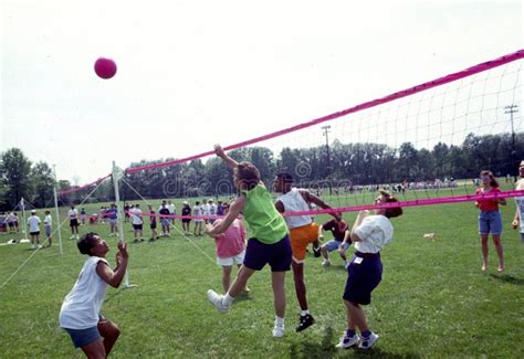 Young Pwoplw Playing An Outdoor Volleyball Game Editorial Stock Image