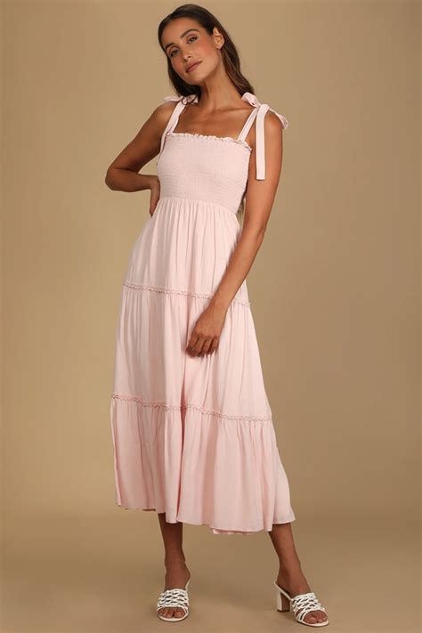 tie strap maxi dress blush pink maxi dress smocked maxi dress lulus
