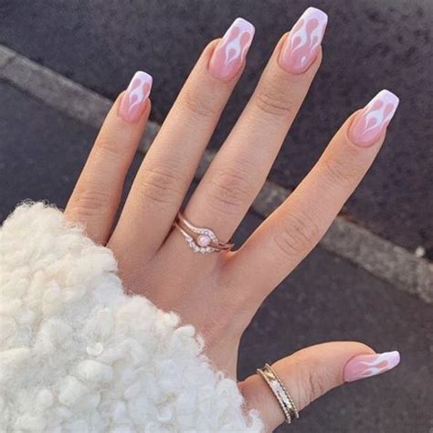 French Nail Flames Pink Acrylic Nails Acrylic Nails Coffin Short