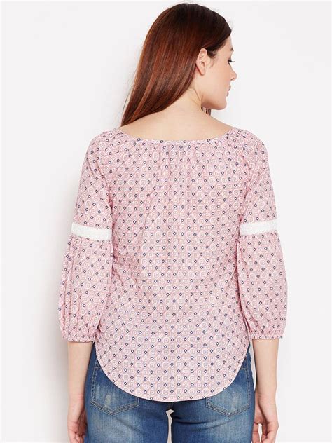 Pink Printed Cotton Tops Aask 3262154