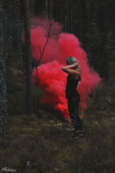 Colored Smoke Smoke Red Forest Smoke Bomb Photography Photography