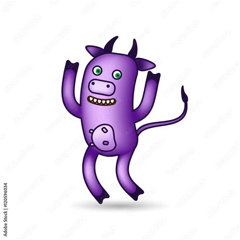 Dancing Purple Cartoon Cow Vector Clip Art Illustration Sketch Of A