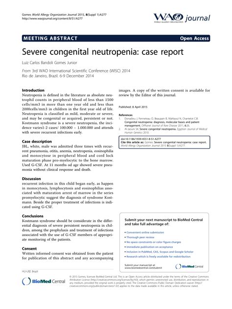 Pdf Severe Congenital Neutropenia Case Report