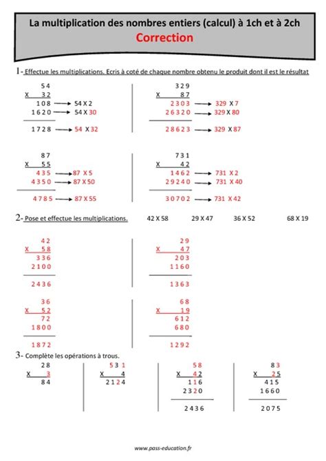 Nombres Entiers Multiplication à 1 Et 2 Chiffres Cm1 Exercices à
