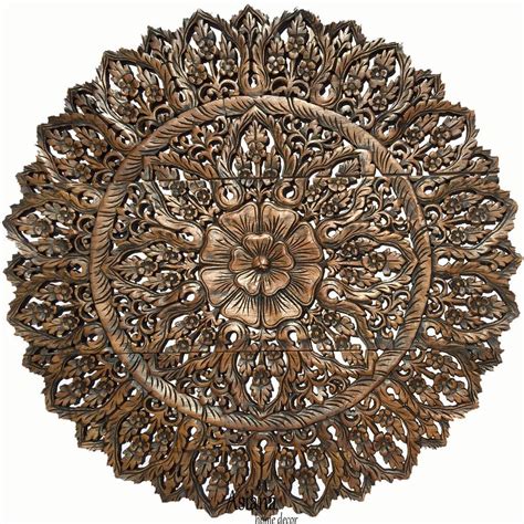 Elegant Wood Carved Wall Plaque Large Round Unique Thai Wood Carving