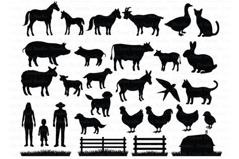 Farm Svg Farm Animals Svg Cut Files Hen Rooster Cow Pig Horse By